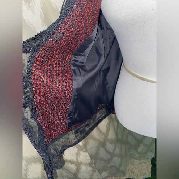 Chico’s Blazer beaded lace ruffle collar tweed Jacket coat - Picture 6 of 9